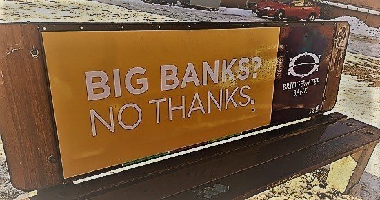 Big Banks, No Thanks! bus stop bench