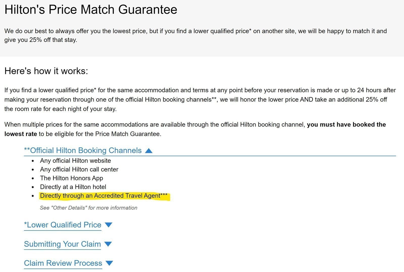 Requirements for Hilton's price match /best price guarantee