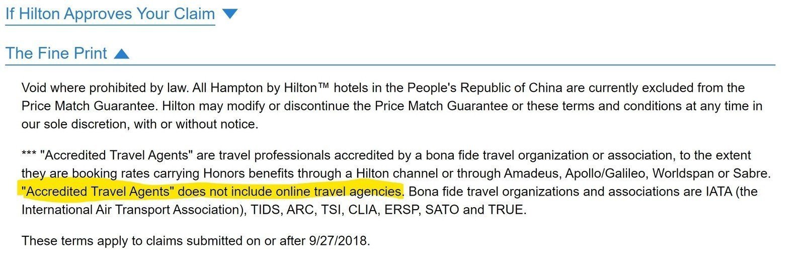 Booking direct vs. travel agent with Hilton Price Guarantee. Agents get same pricing, OTAs do not