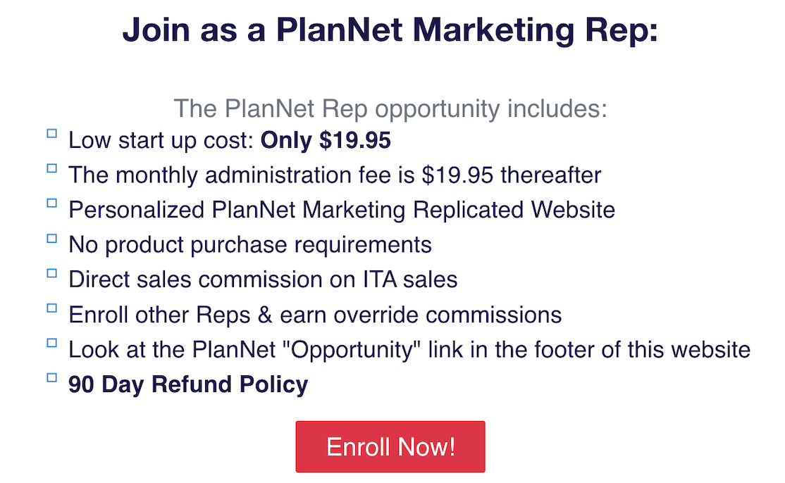 Picture of bullet point text outlining. PlanNet Marketing costs. 