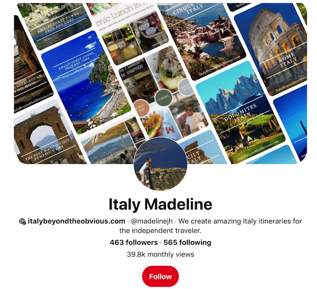 Travel Agency Pinterest Example