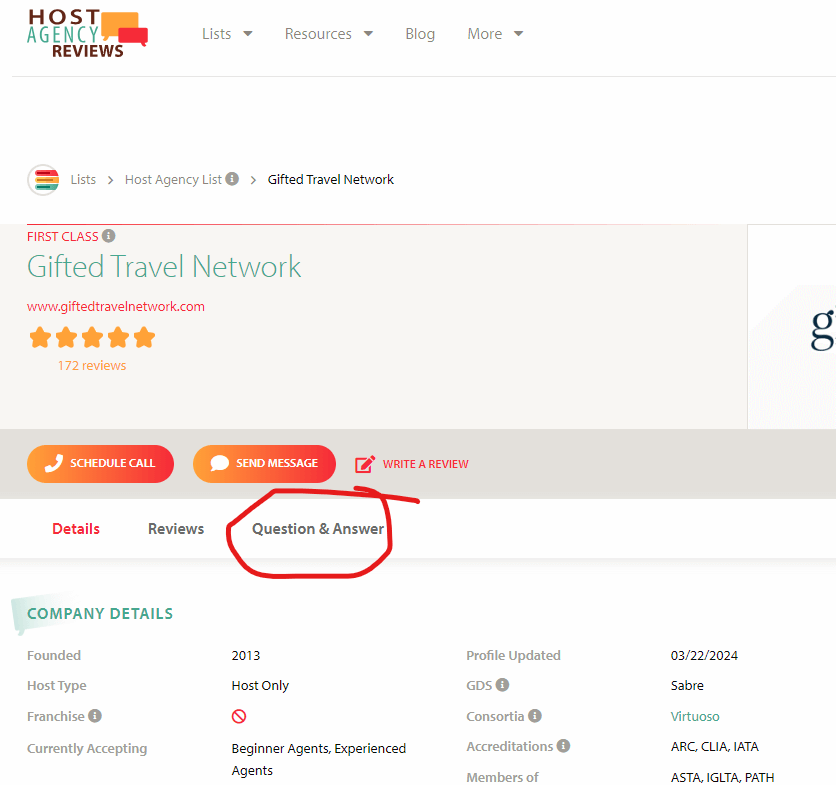 Question and answer section on host agency profile