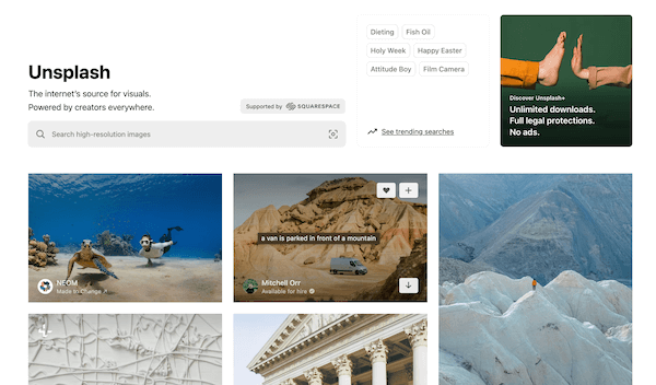 Unsplash for free website images