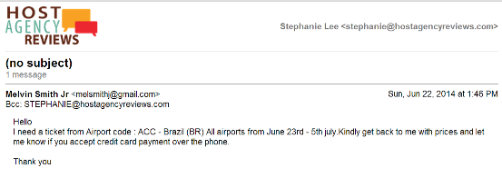 Email request for Fraudulent air booking