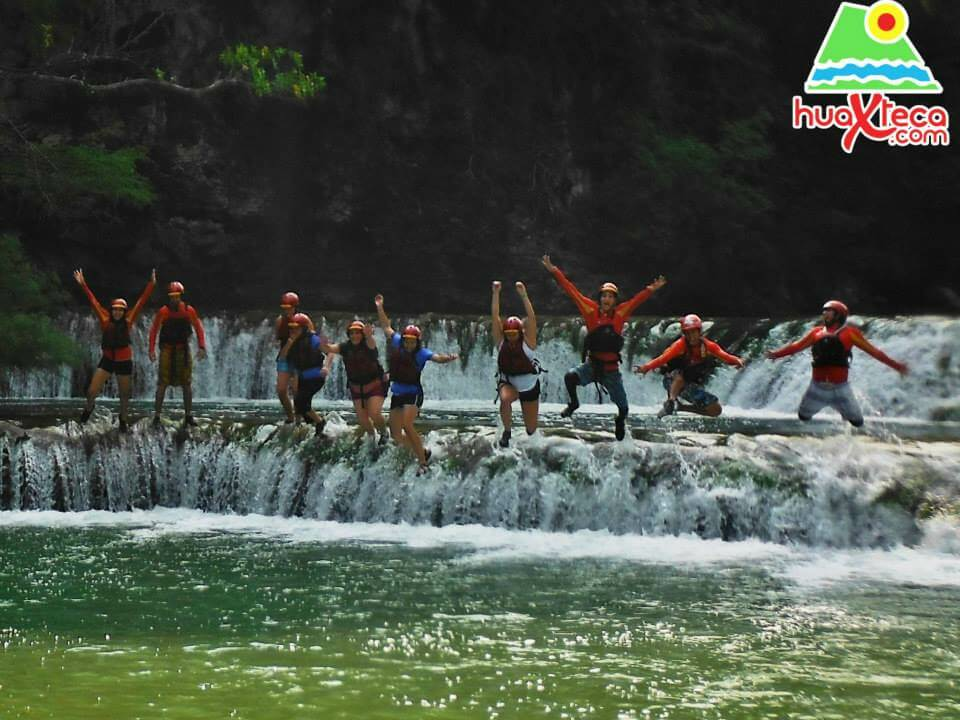 Jumping off waterfall on mexico familiarization trip